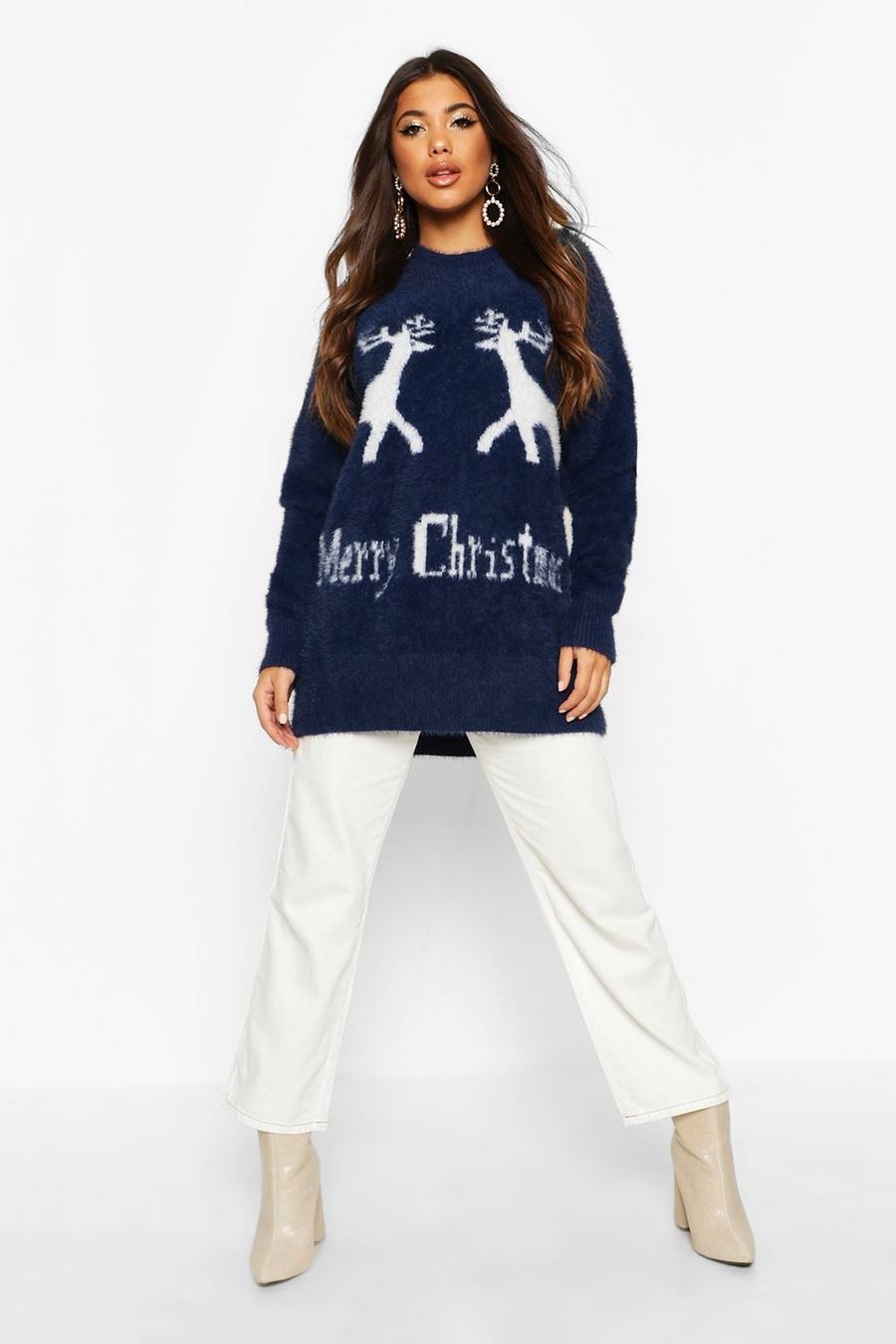 Oversized Fluffy Knit Merry Christmas Jumper image number 1