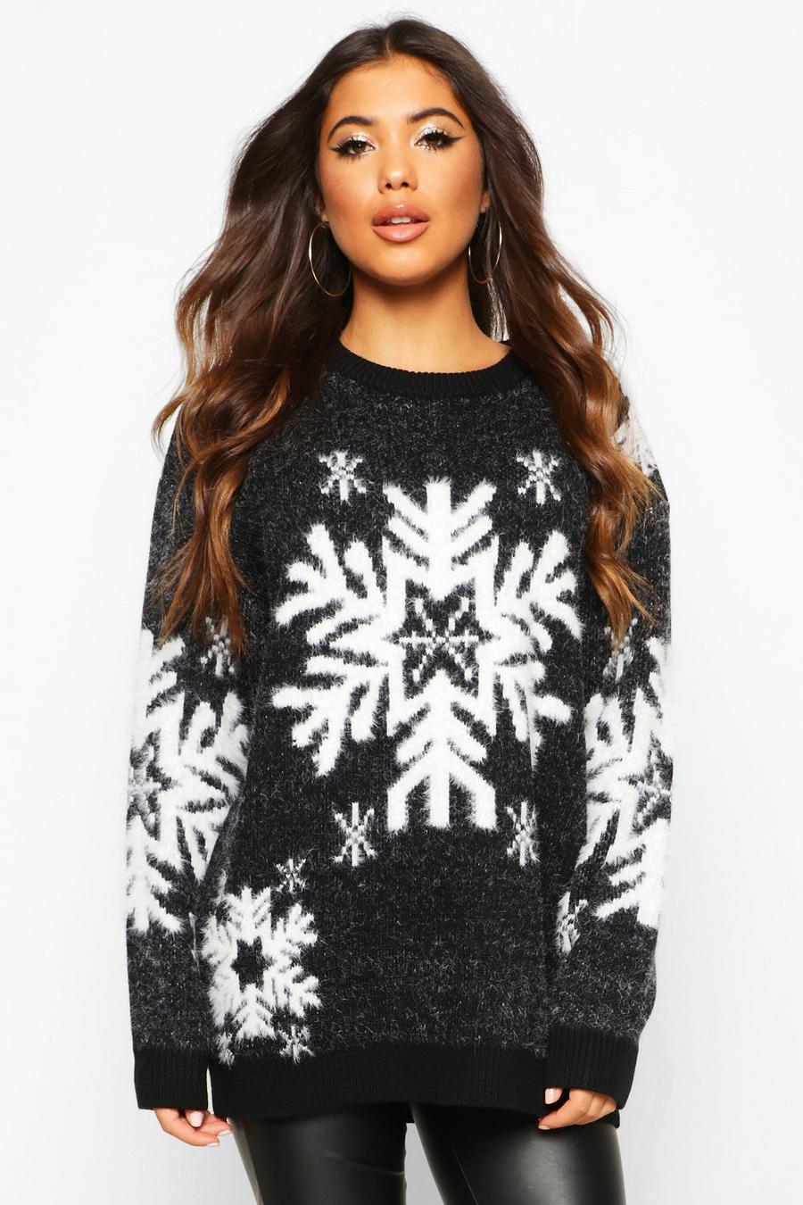 Premium Snowflake Fluffy Christmas Sweater image number 1