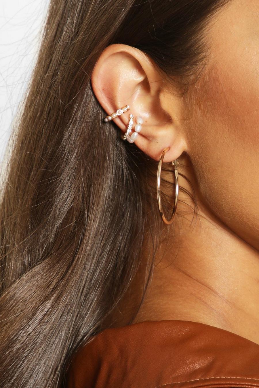 Orecchini Ear Cuff con perle e strass - set, Multi image number 1