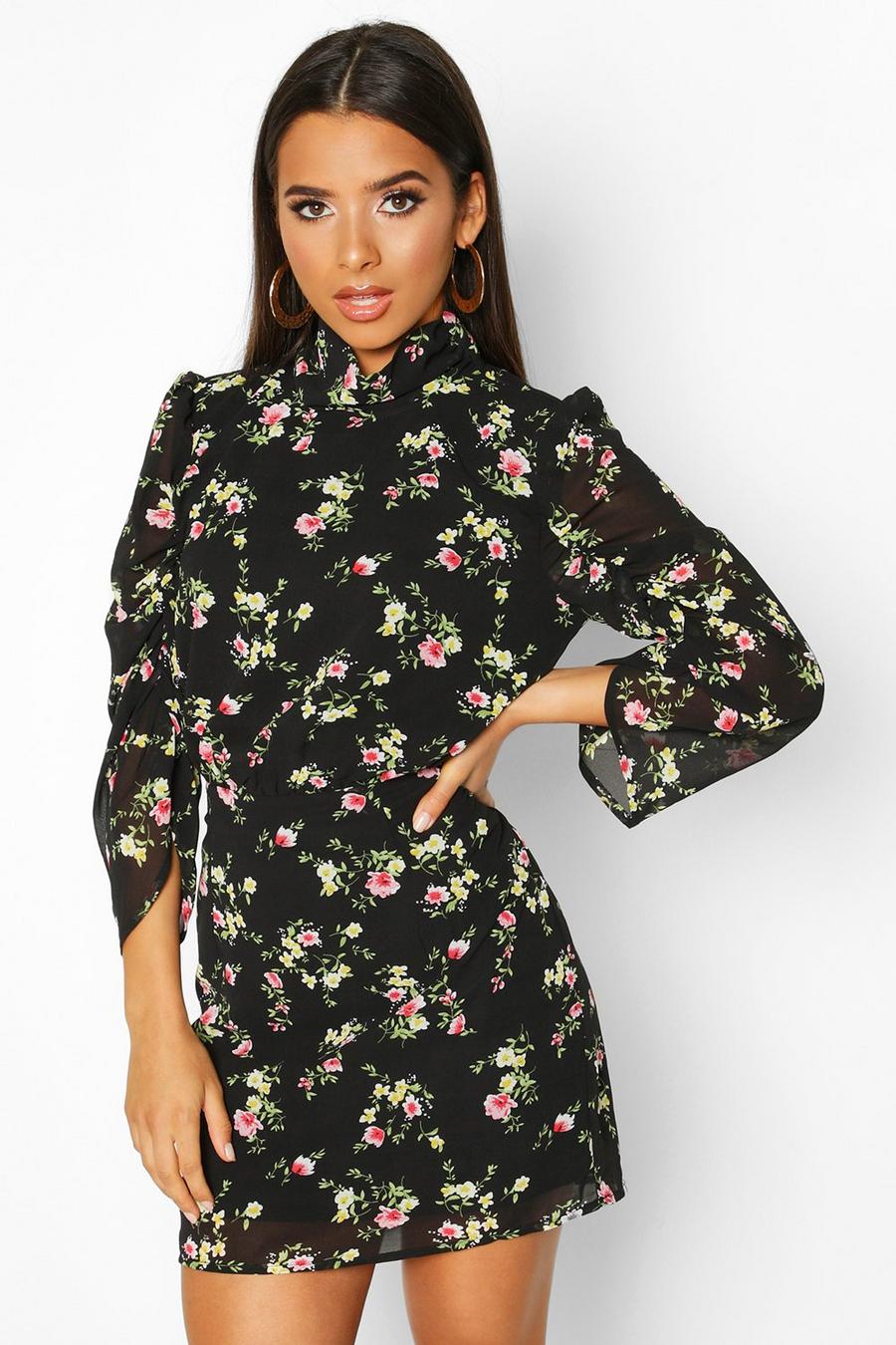 Woven Floral High Neck Mini Dress image number 1