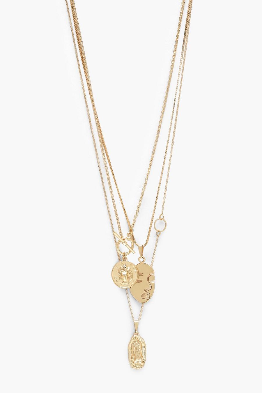 Gold métallique Multi Charm And T-Bar Layered Necklace