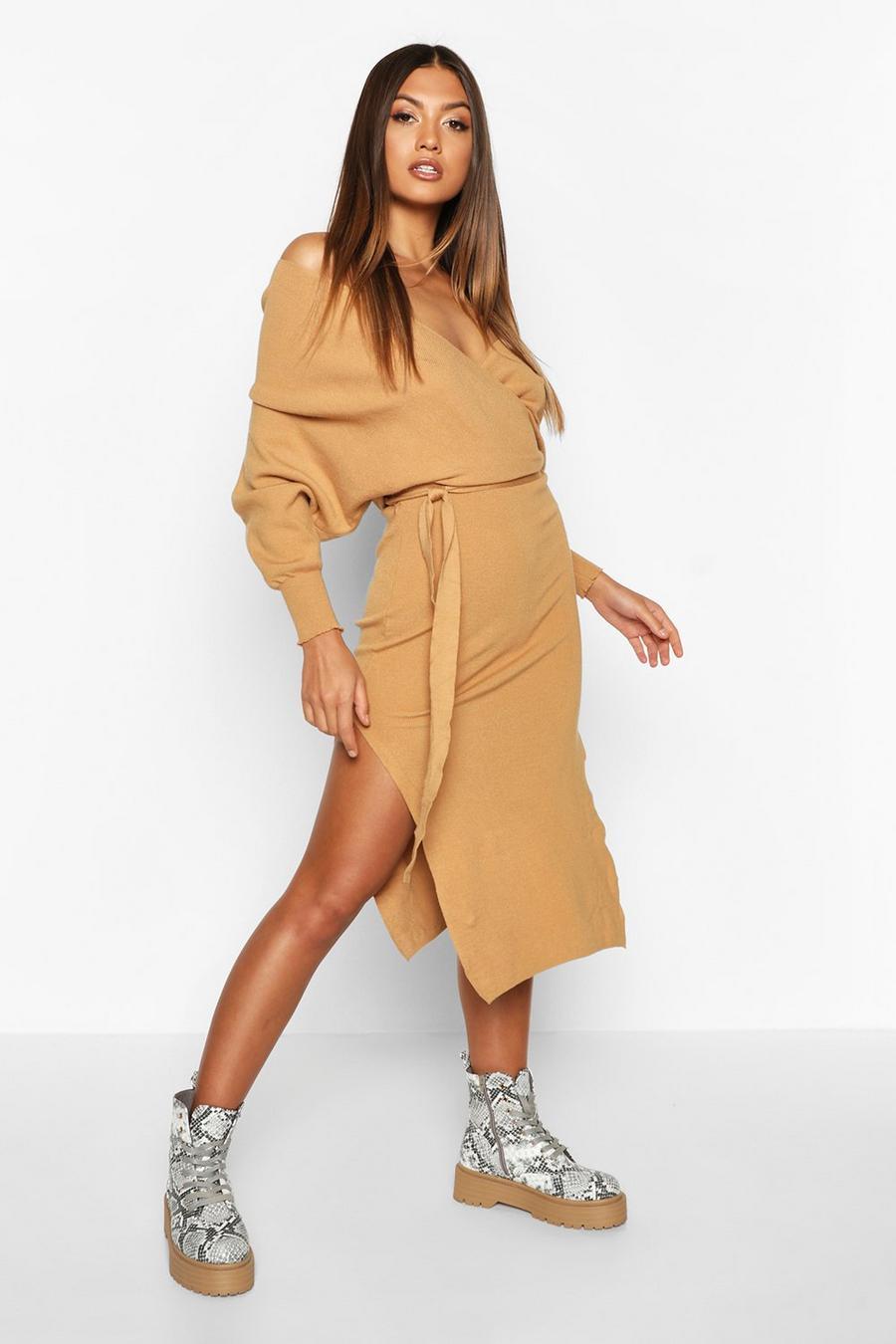 Toffee Knitted Off The Shoulder Midi Dress image number 1
