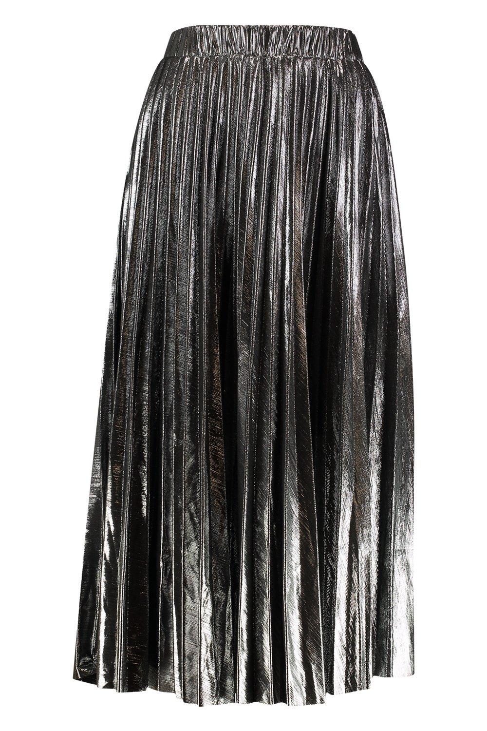 Metallic pleated shop skirt boohoo