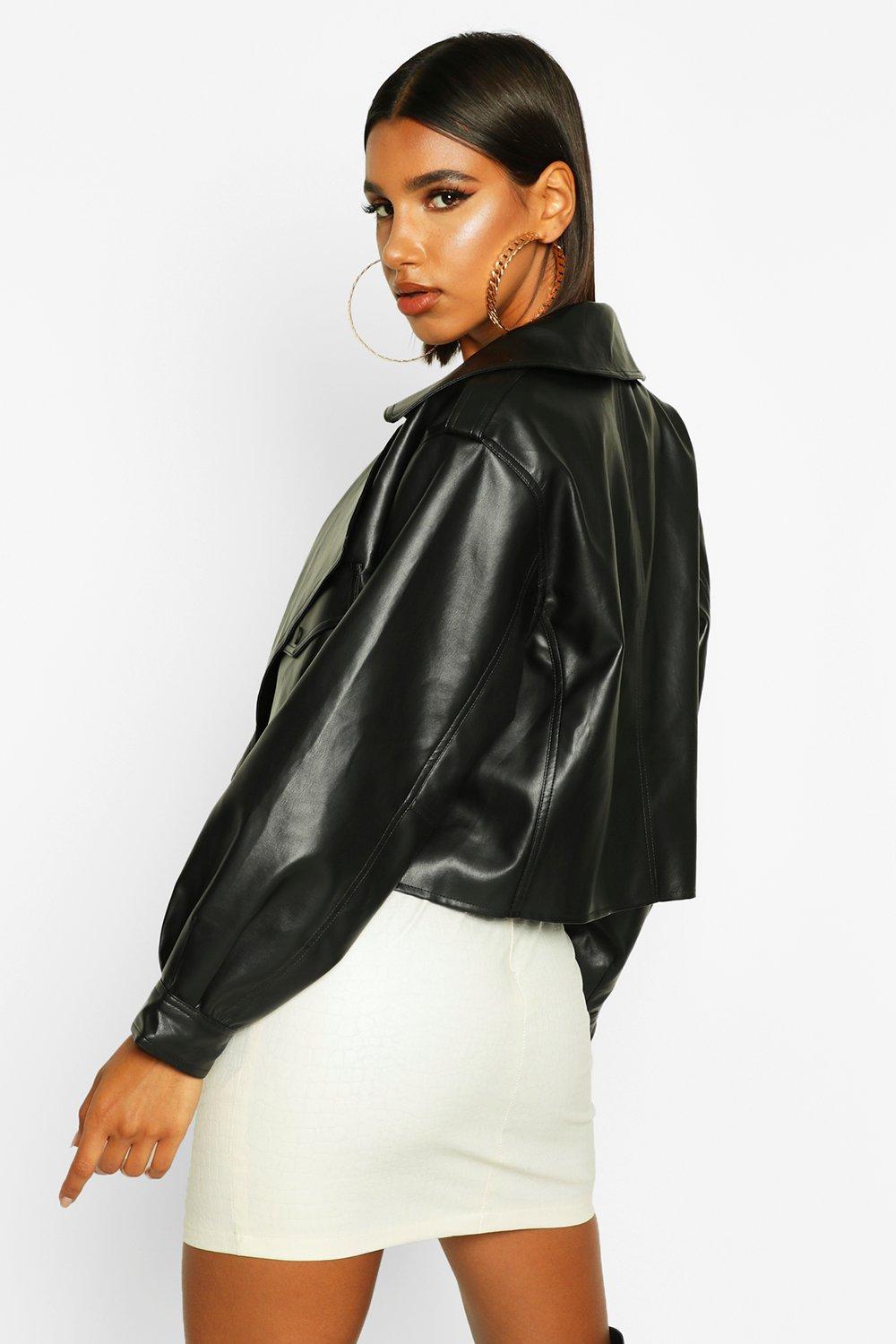 Oversized Crop Biker Faux Leather Jacket