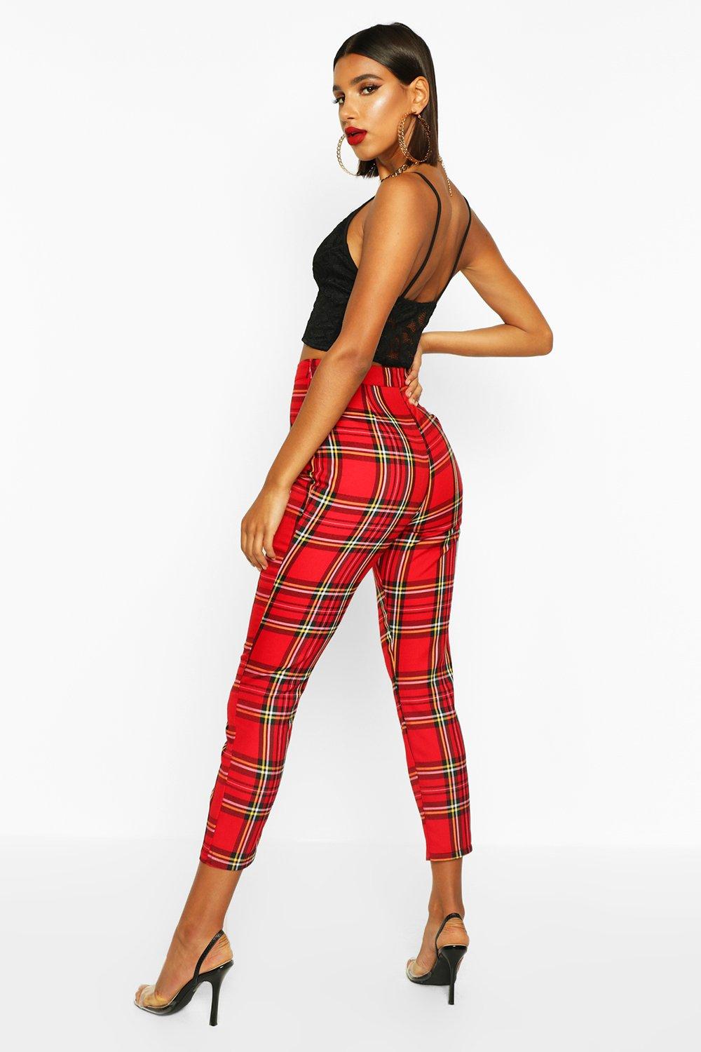 Pantalon cuadros rojos online mujer