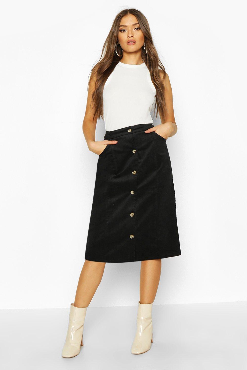 Button Down Cord Midi Skirt