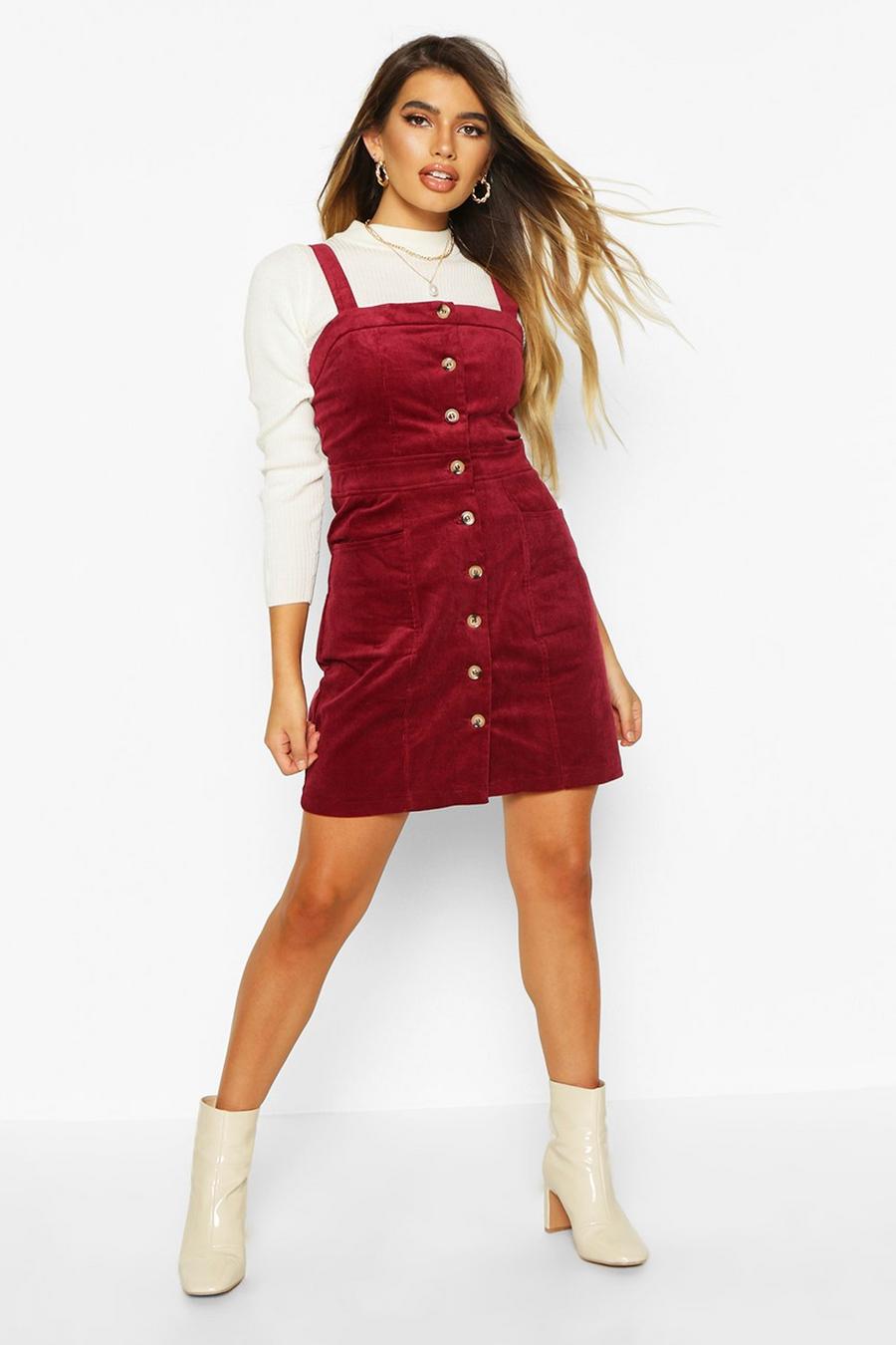 Berry rouge Button Front Cord Dress image number 1
