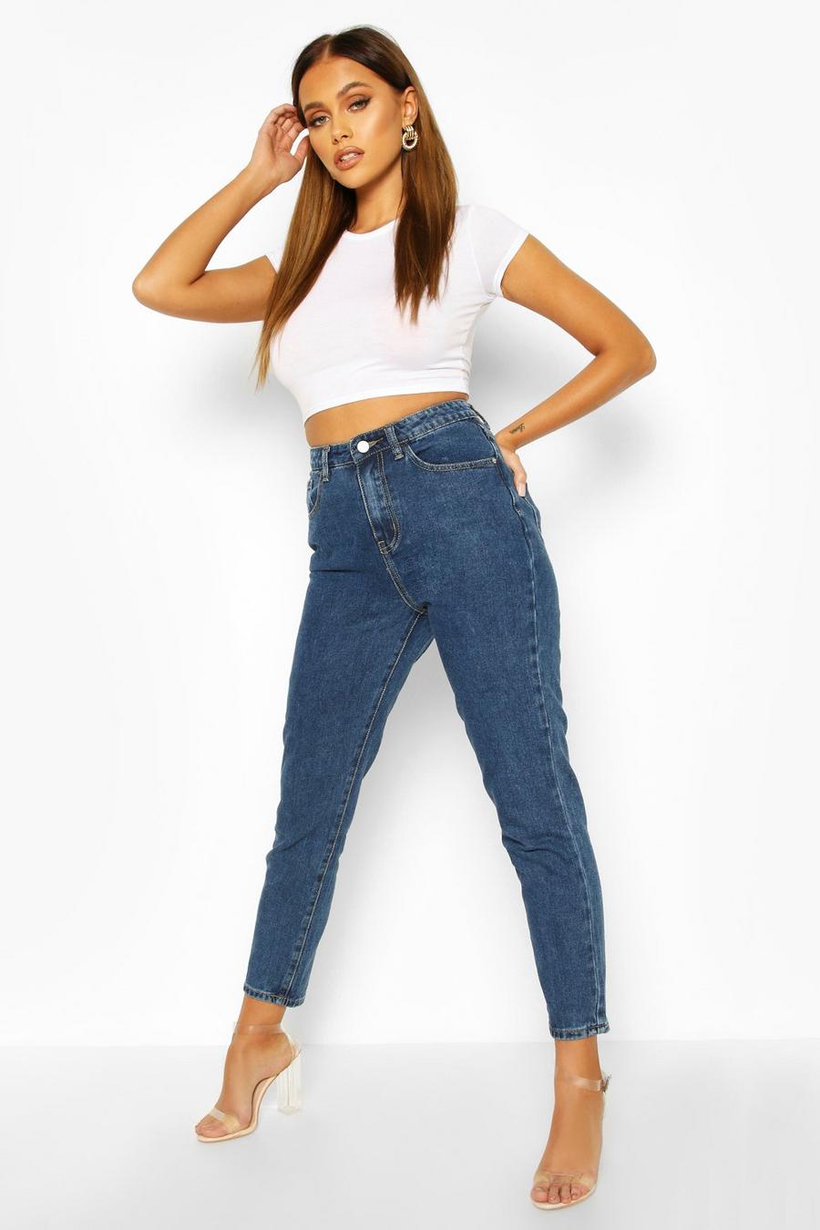 Mid blue Mom jeans med hög midja image number 1