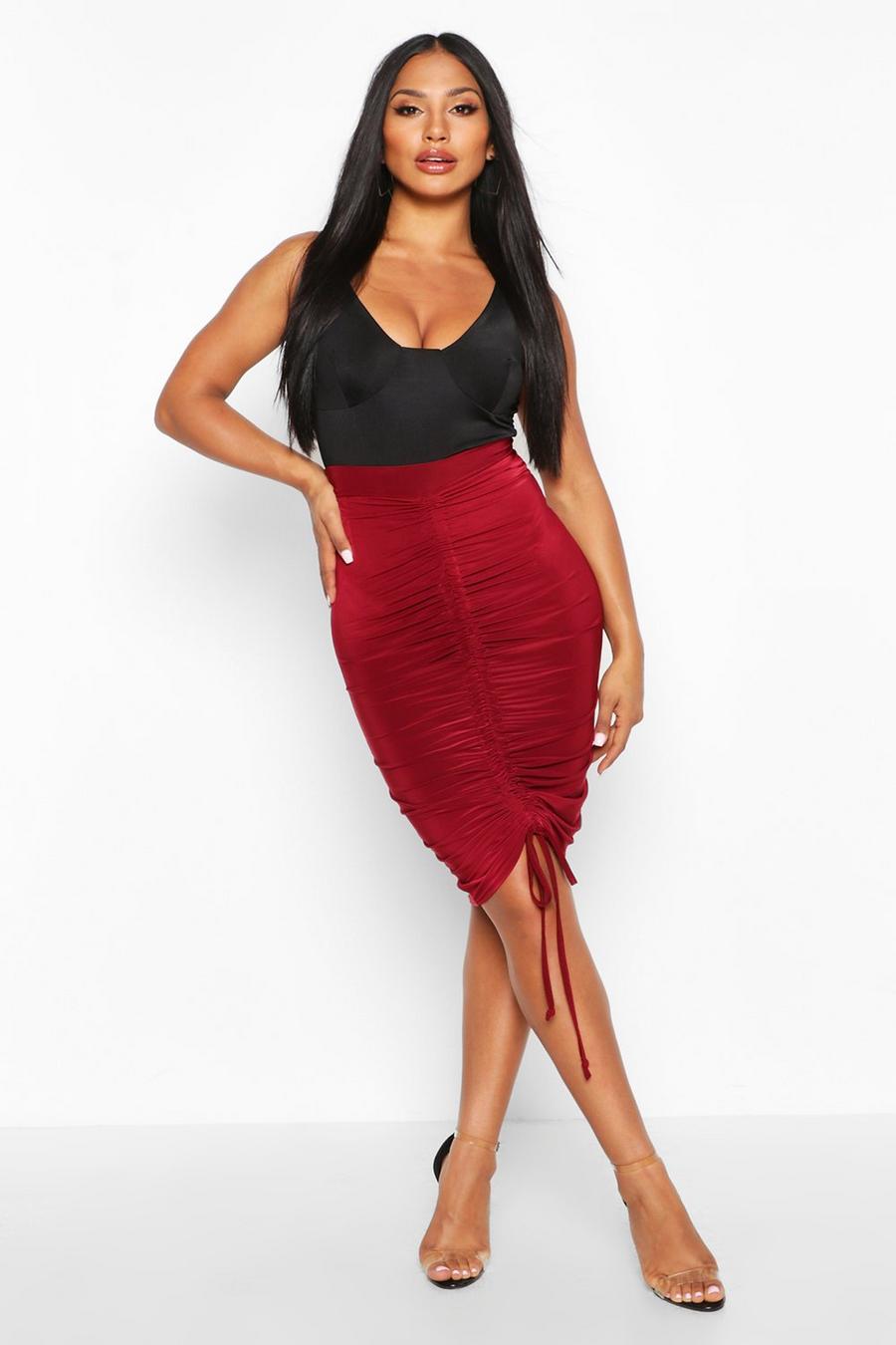 Berry Ruched Drawstring Midi Skirt image number 1