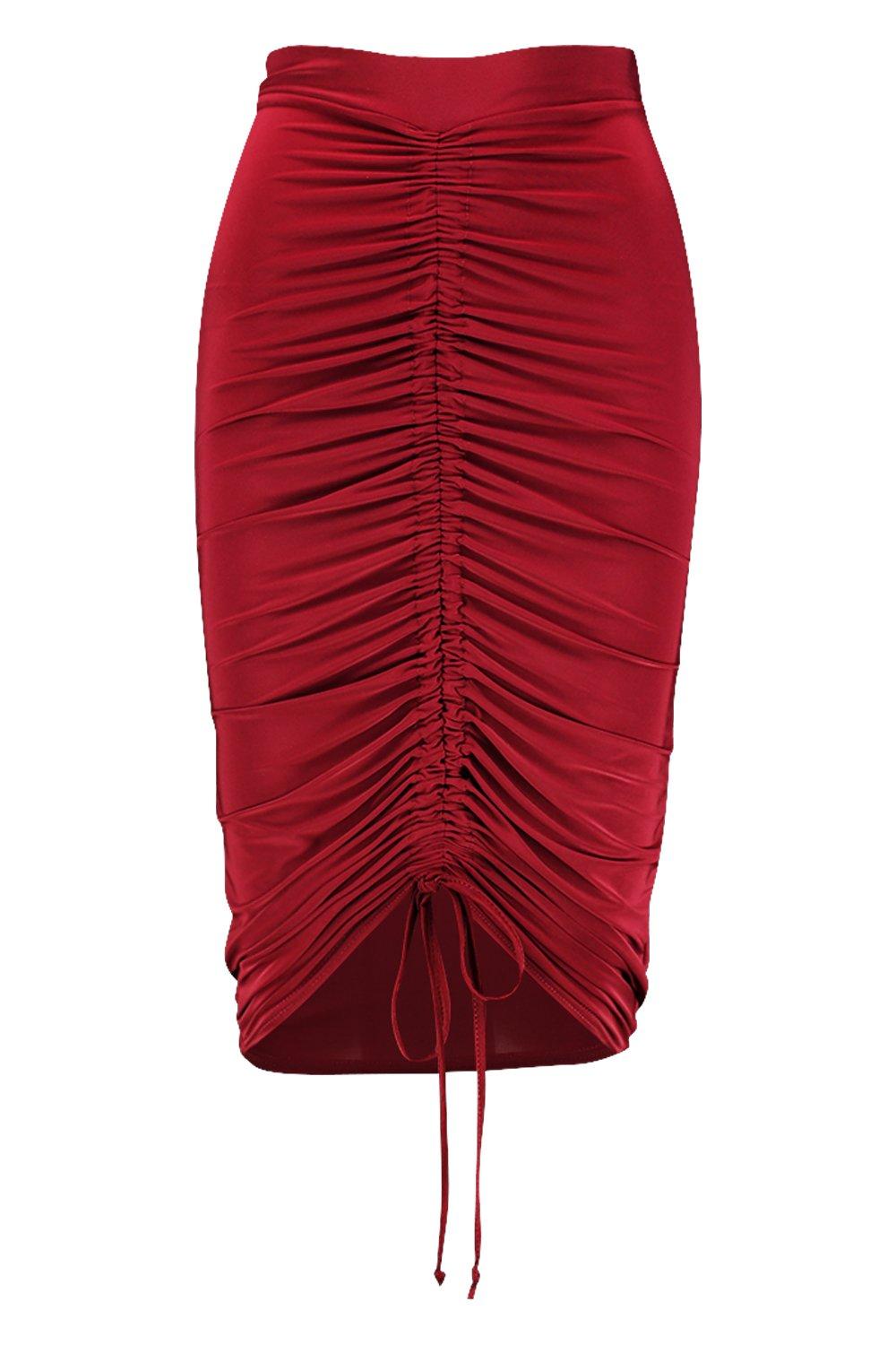 Ruched Drawstring Midi Skirt