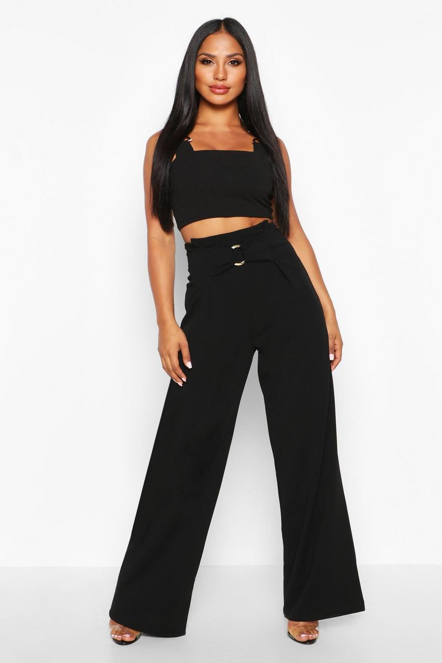Black O Ring Wide Leg Trousers image number 1