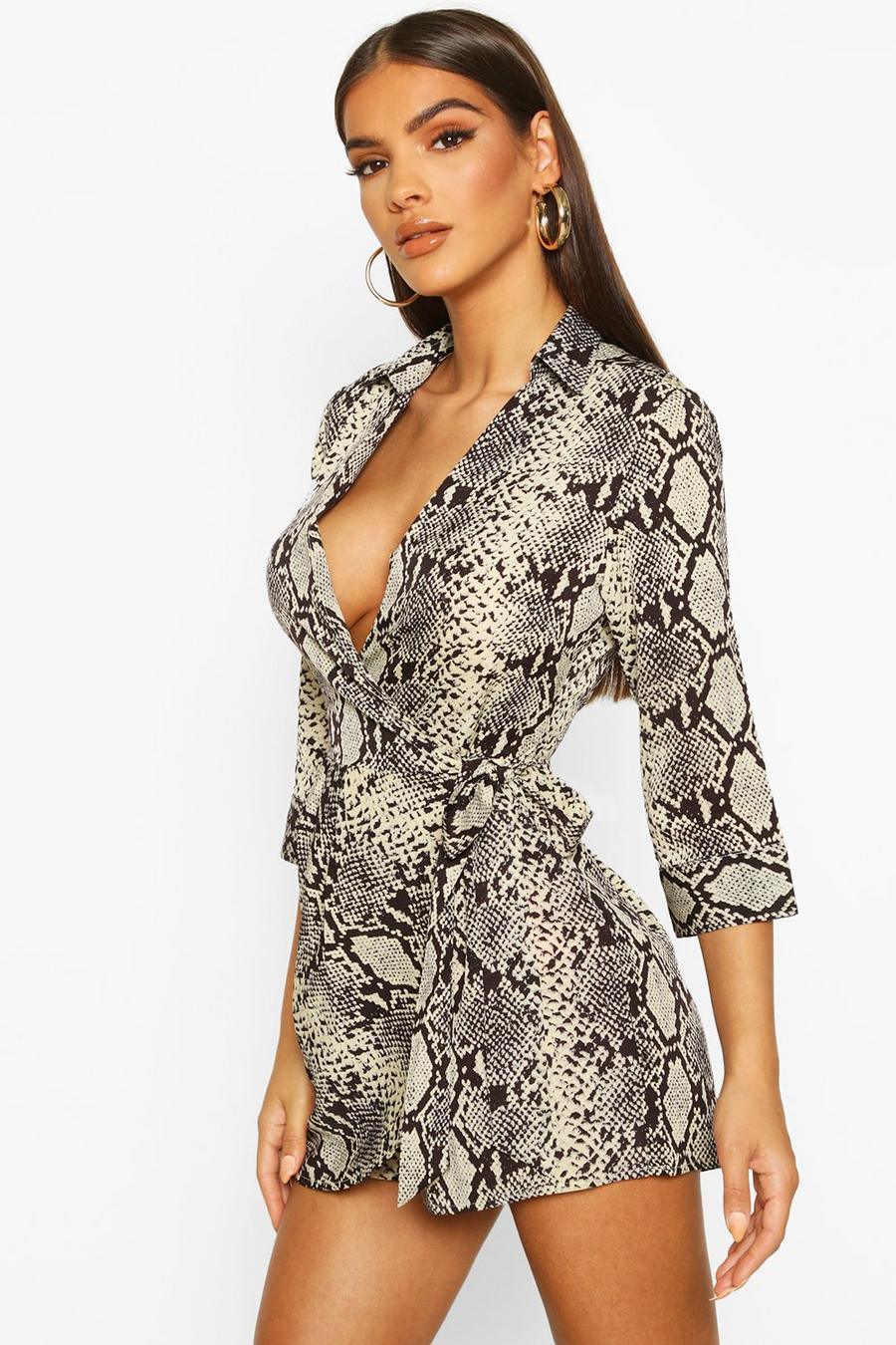 Snake Print Shirt Style Playsuit image number 1