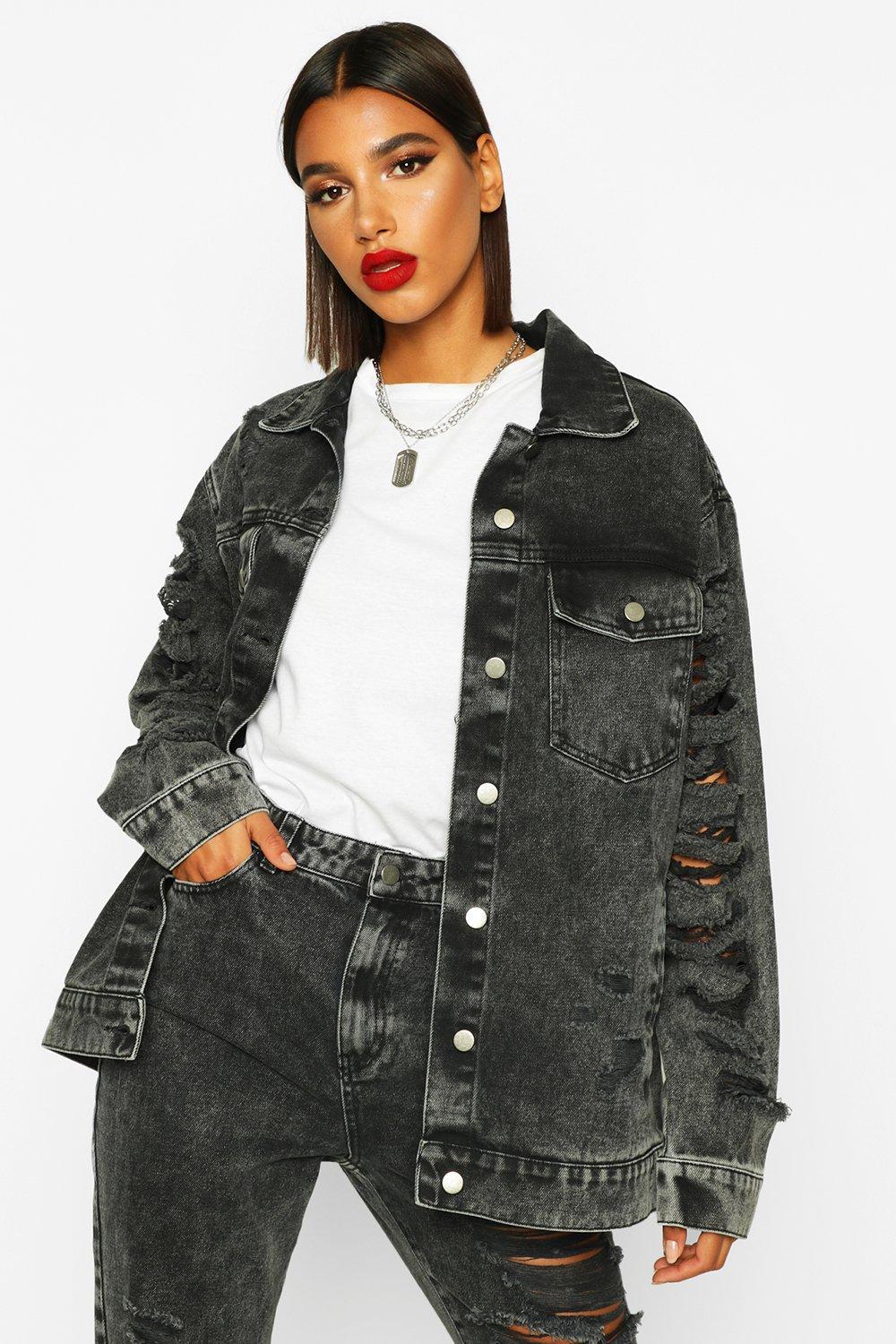 black ripped oversized denim jacket