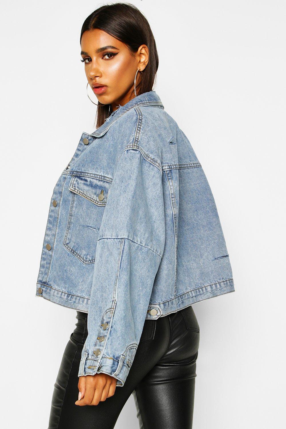 Boxy crop shop denim jacket