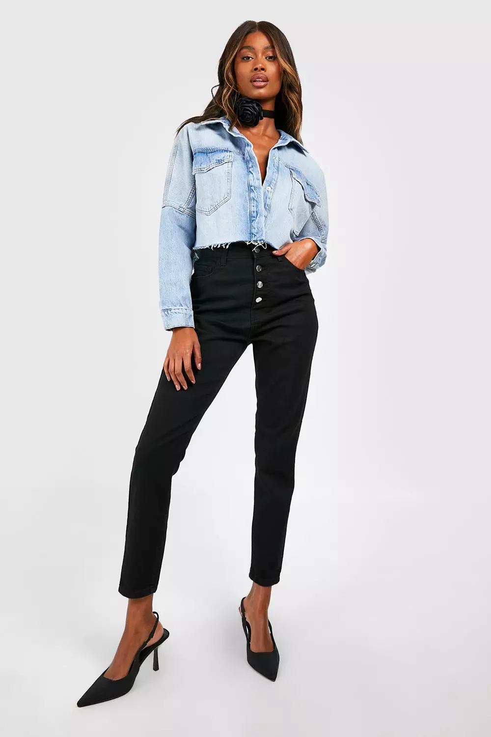 Exposed button fly womens hot sale jeans