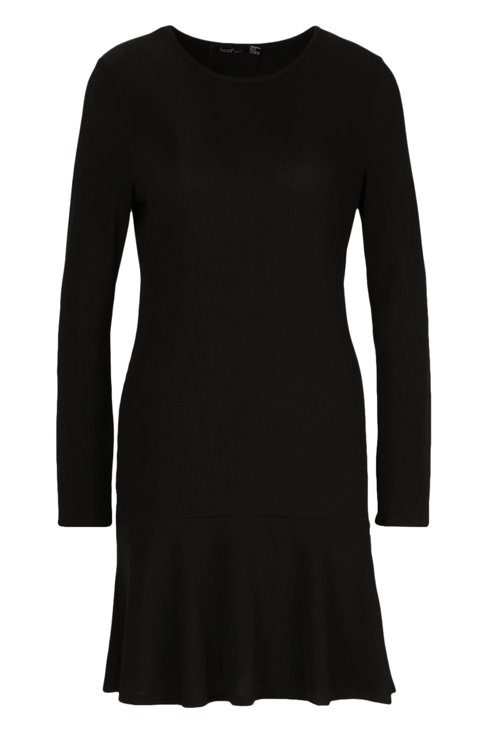 black long sleeve frill hem shift dress