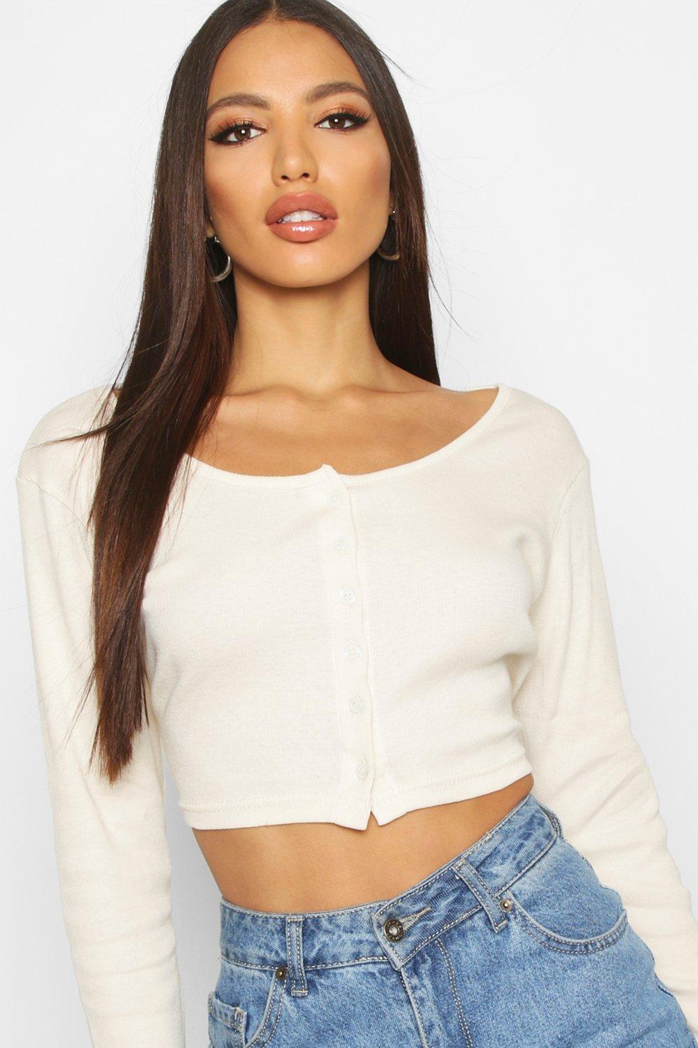 Boohoo Twist Front Ribbed Crop Top in White