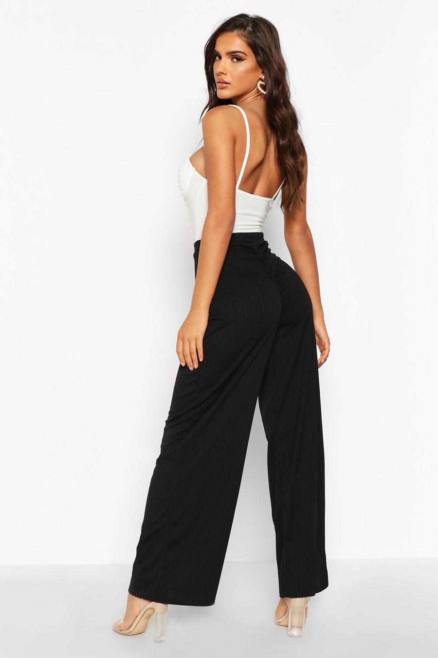 Ruched Bum Ribbed Wide Leg Pants image number 1