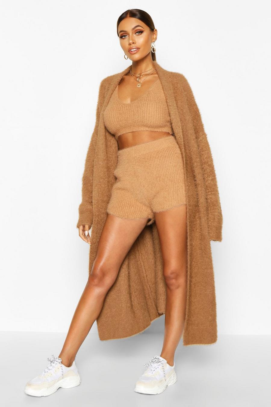 Toffee Premium Oversized Fluffy Knit Maxi Cardigan image number 1