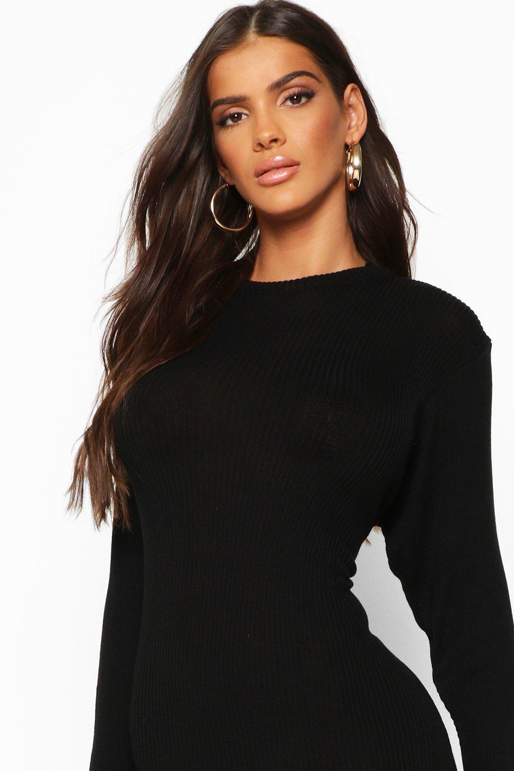 batwing knitted midi dress black