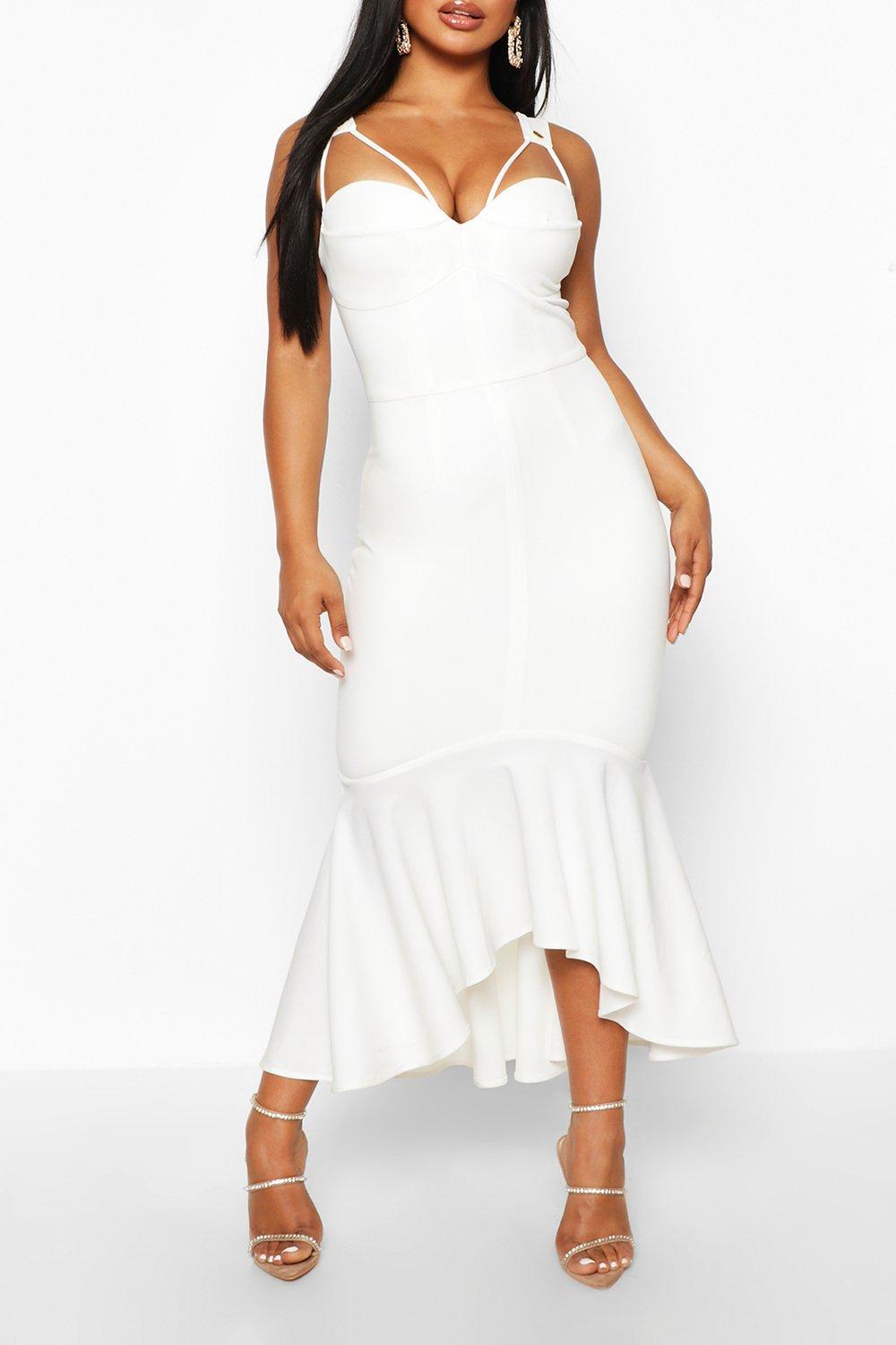 White strappy sale fishtail midi dress