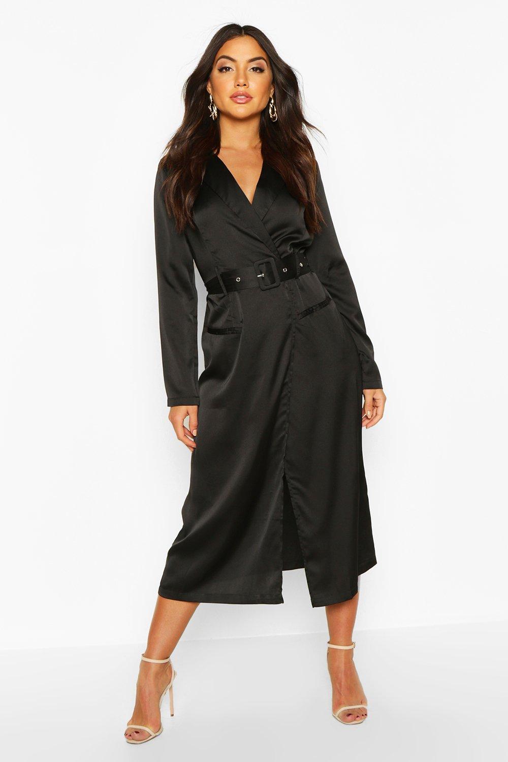 satin wrap shirt dress