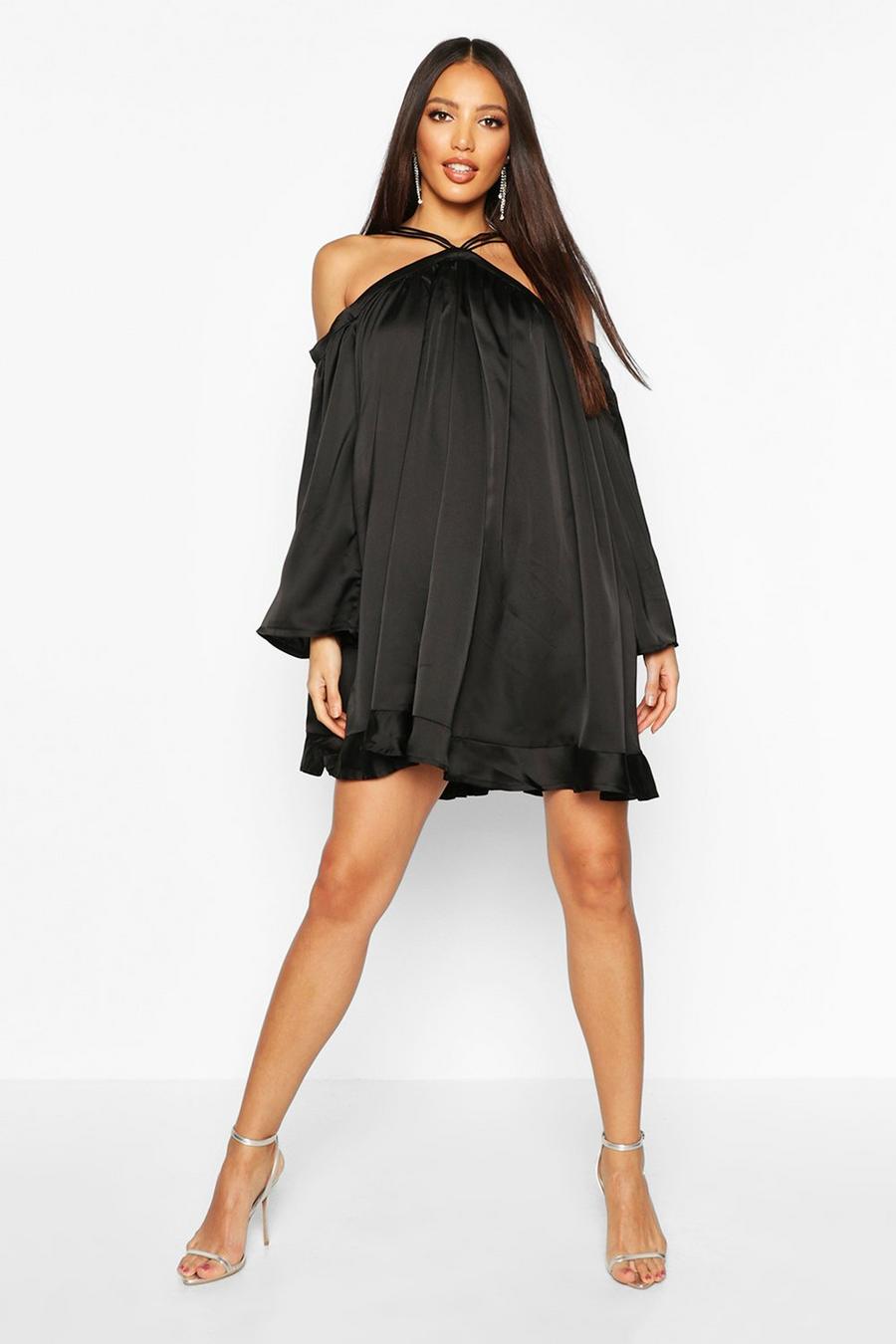 Satin Strappy Extreme Wide Sleeve Swing Dress image number 1