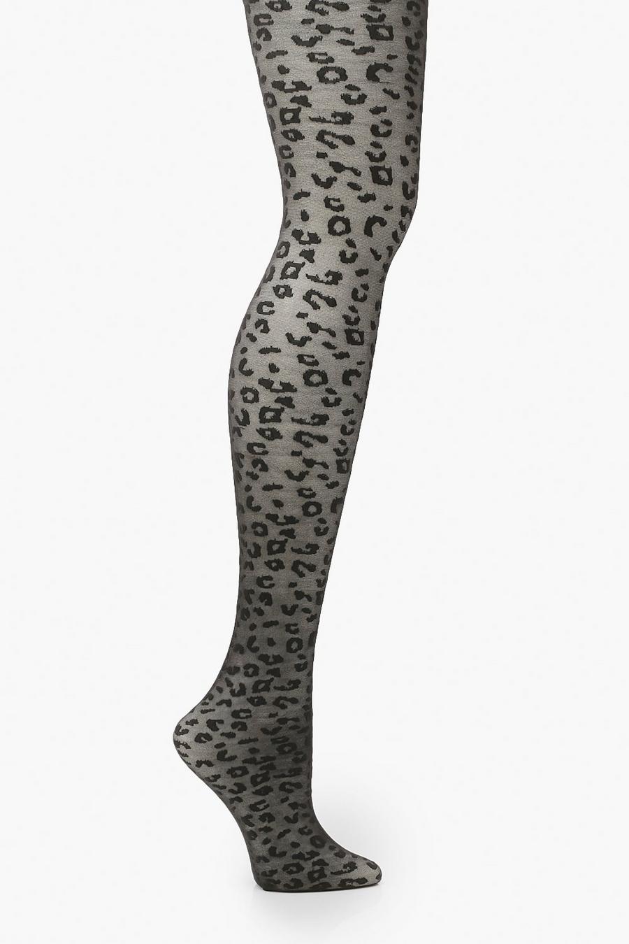 Black Sheer Print Leopard Tights image number 1