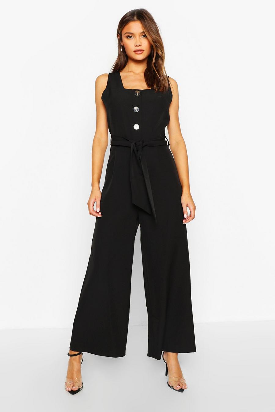 Horn Button Sleeveless Wide Leg Tailored Jumpsuit image number 1