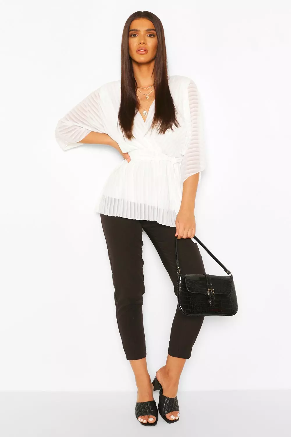 White Sheer Stripe Wrap Belted Blouse alternative image