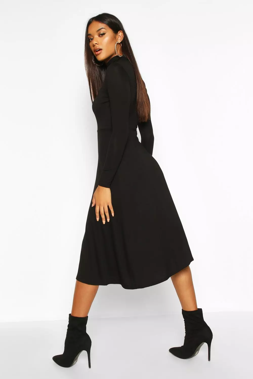 Long sleeve 2025 midi skater dress