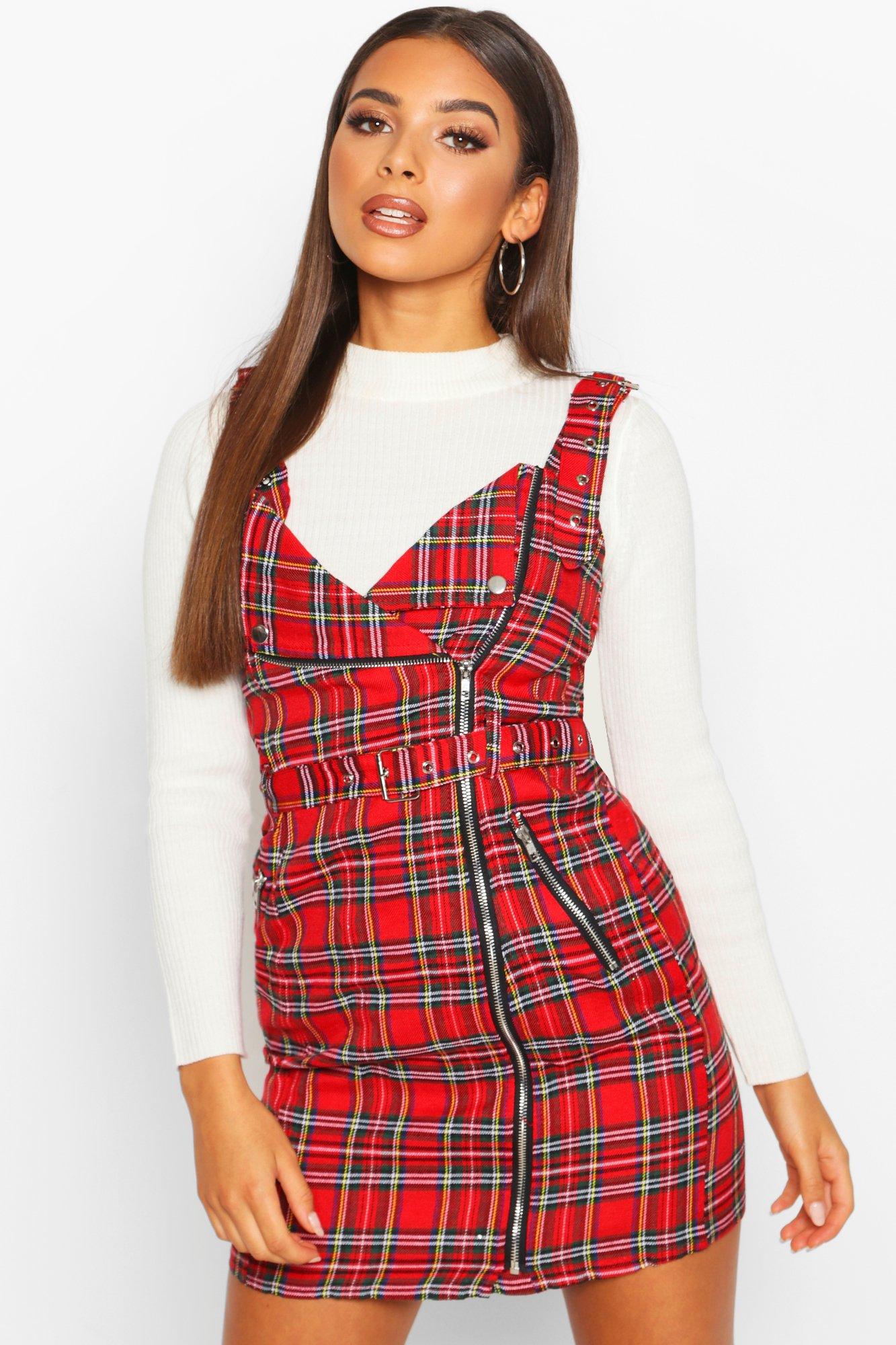 plaid dress boohoo