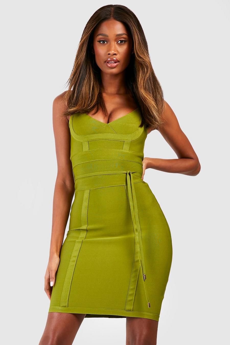 Olive grön Boutique Bandage Tie Detail Mini Dress