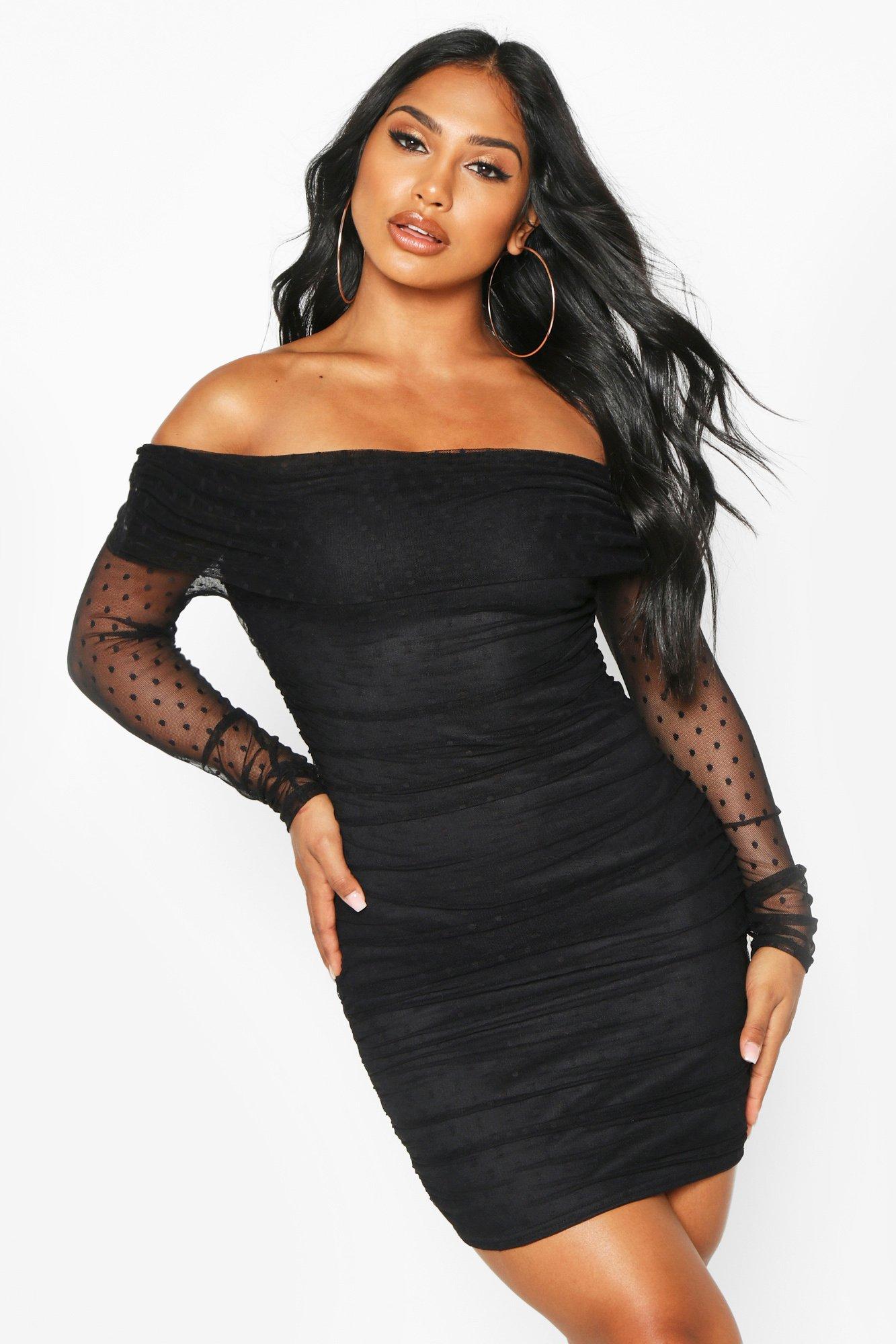 boohoo black off shoulder dress