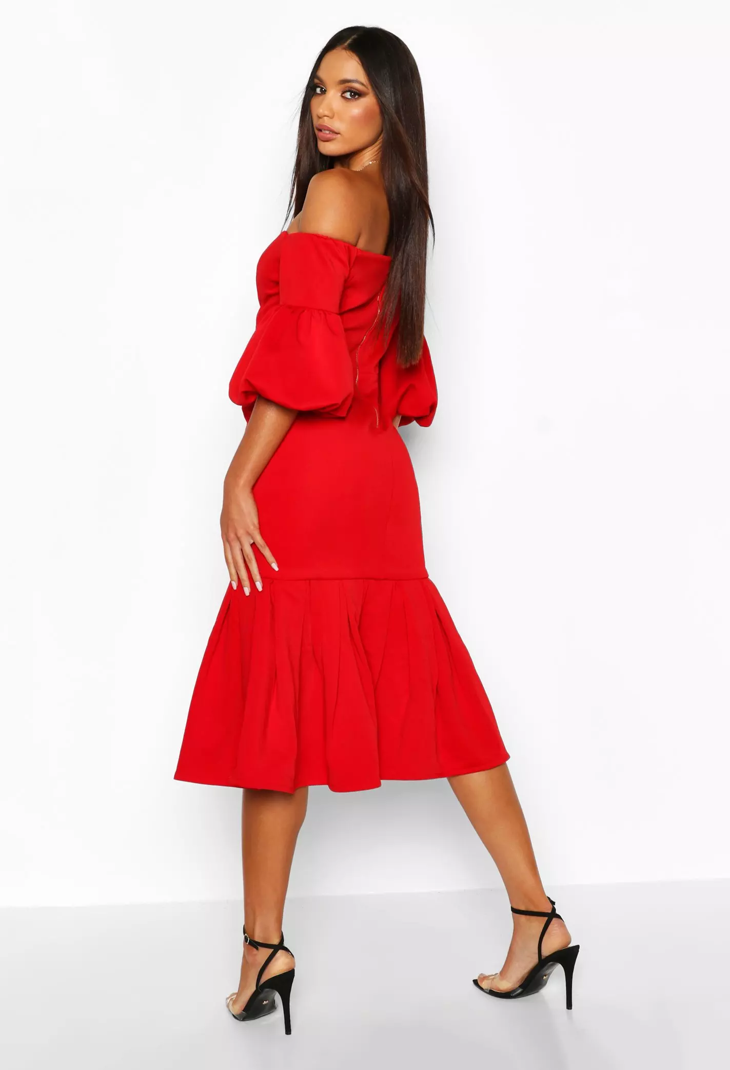 Frill hem midi dress with sale sleeves