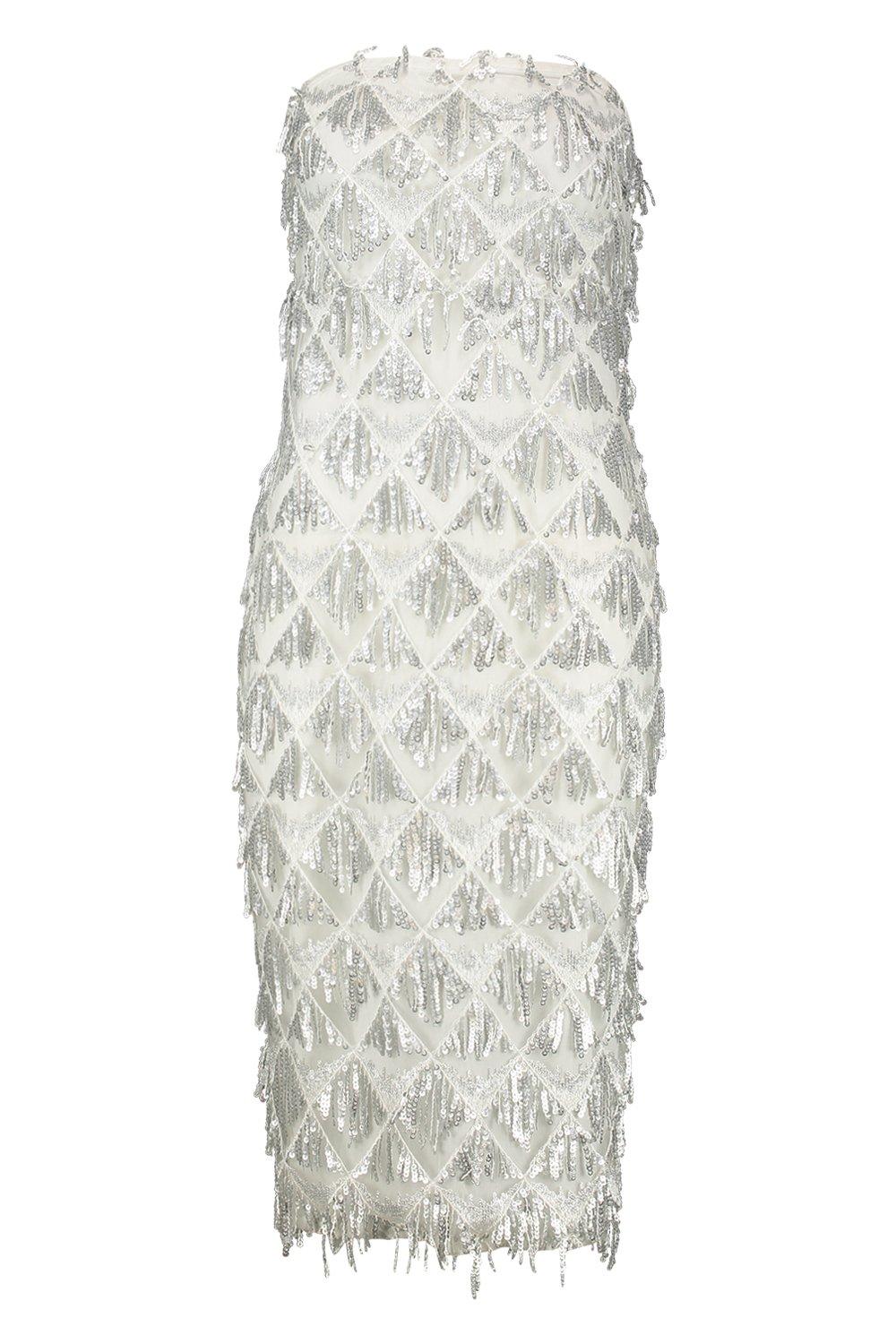 white sparkly tassel dress