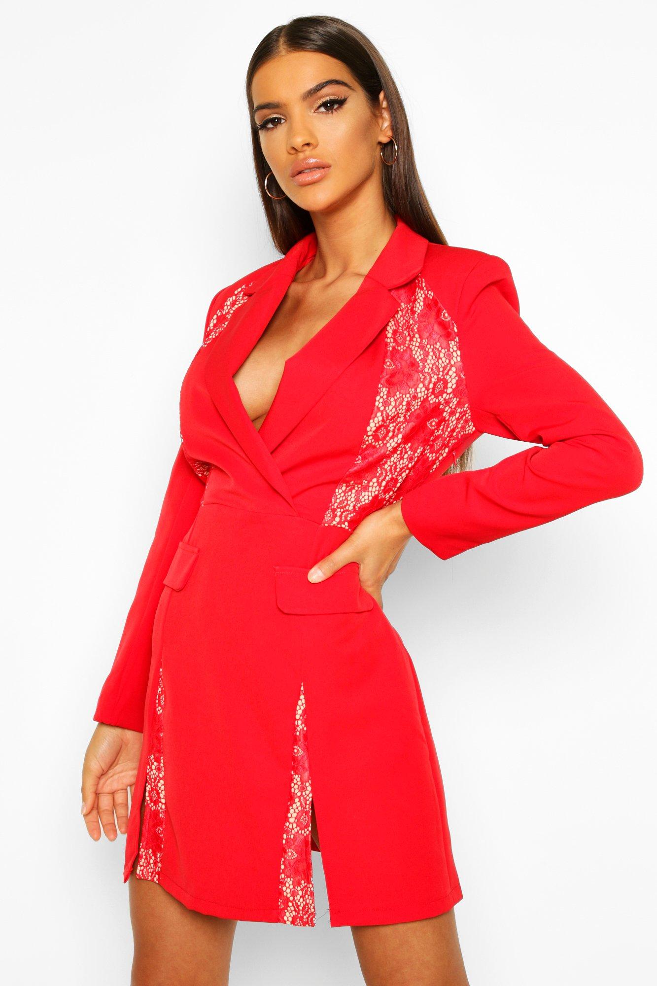 Lace Panel Blazer Dress