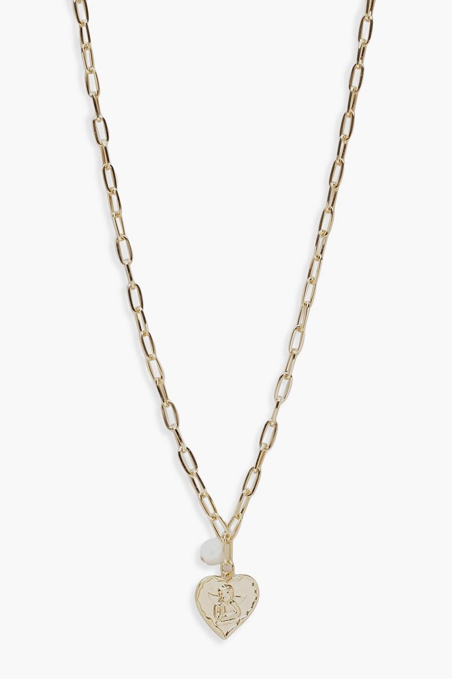 Halskette mit verbundenem Herz und Perlen, Gold image number 1