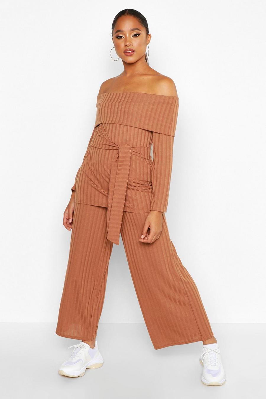 Slouchy Bradot Rib Top & Ankle Grazer Pants Two-Piece image number 1