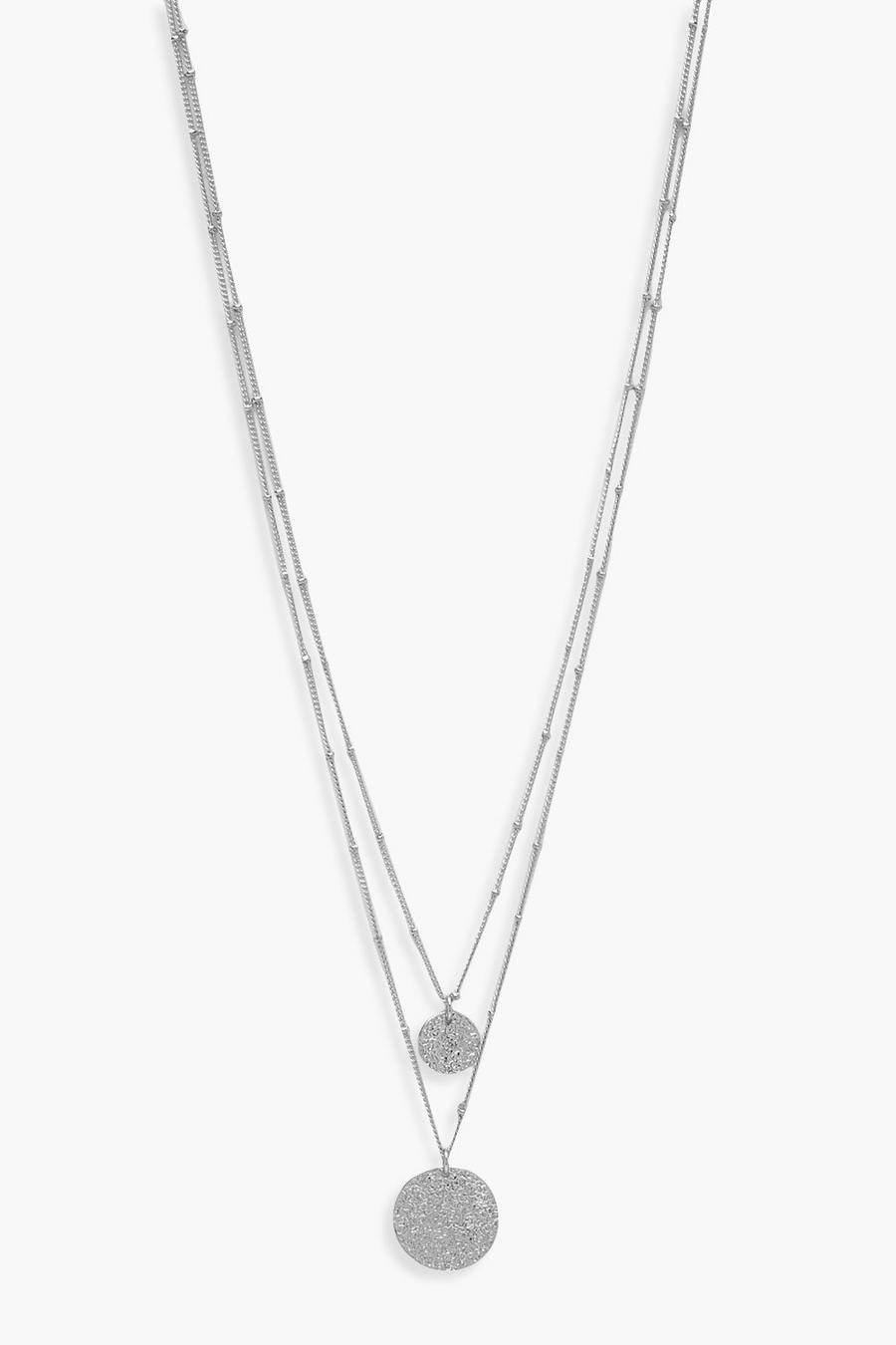 Mehrreihige Halskette mit strukturierter Scheibe, Silber image number 1