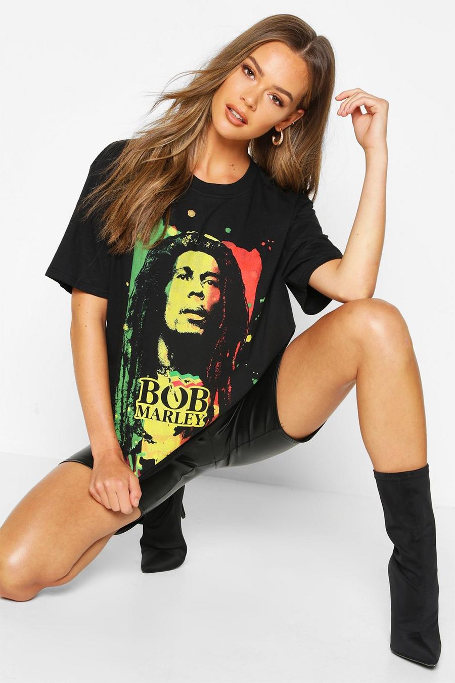 Black Oversize t-shirt med licensierat Bob Marley-motiv image number 1