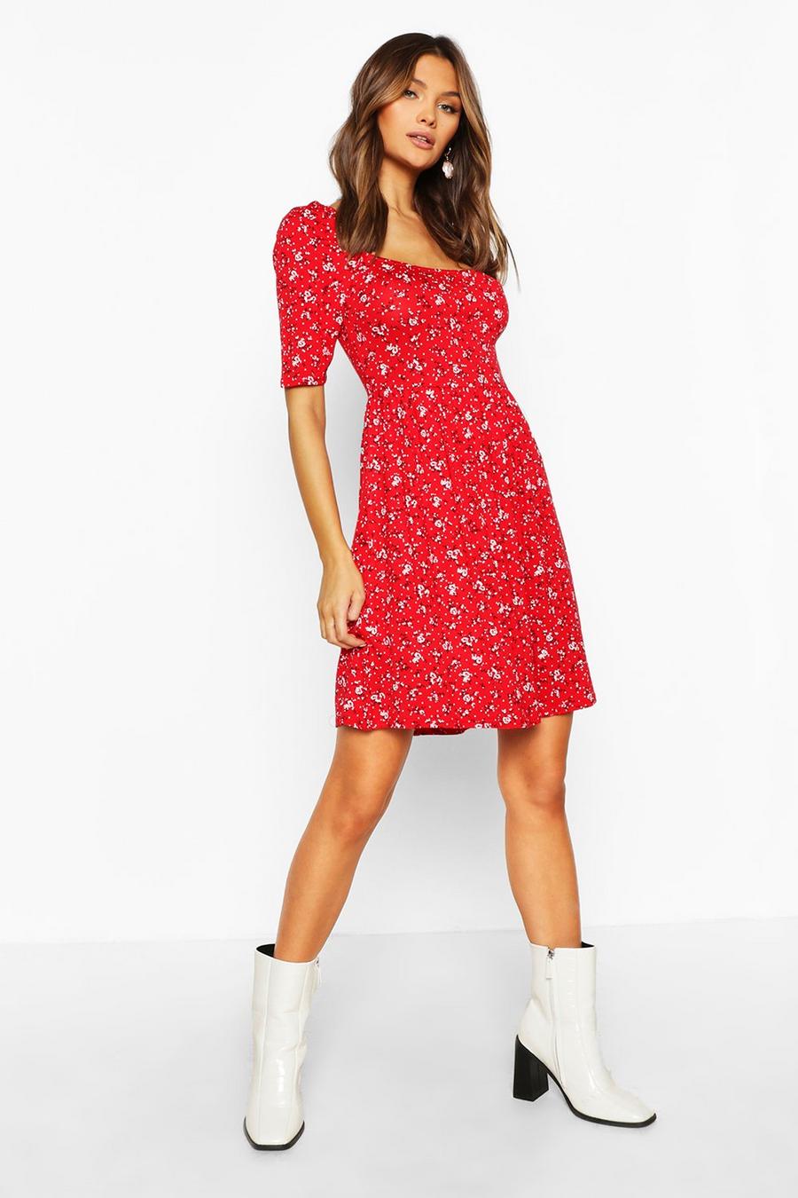 Ditsy Print Puff Sleeve Jersey Skater Dress image number 1