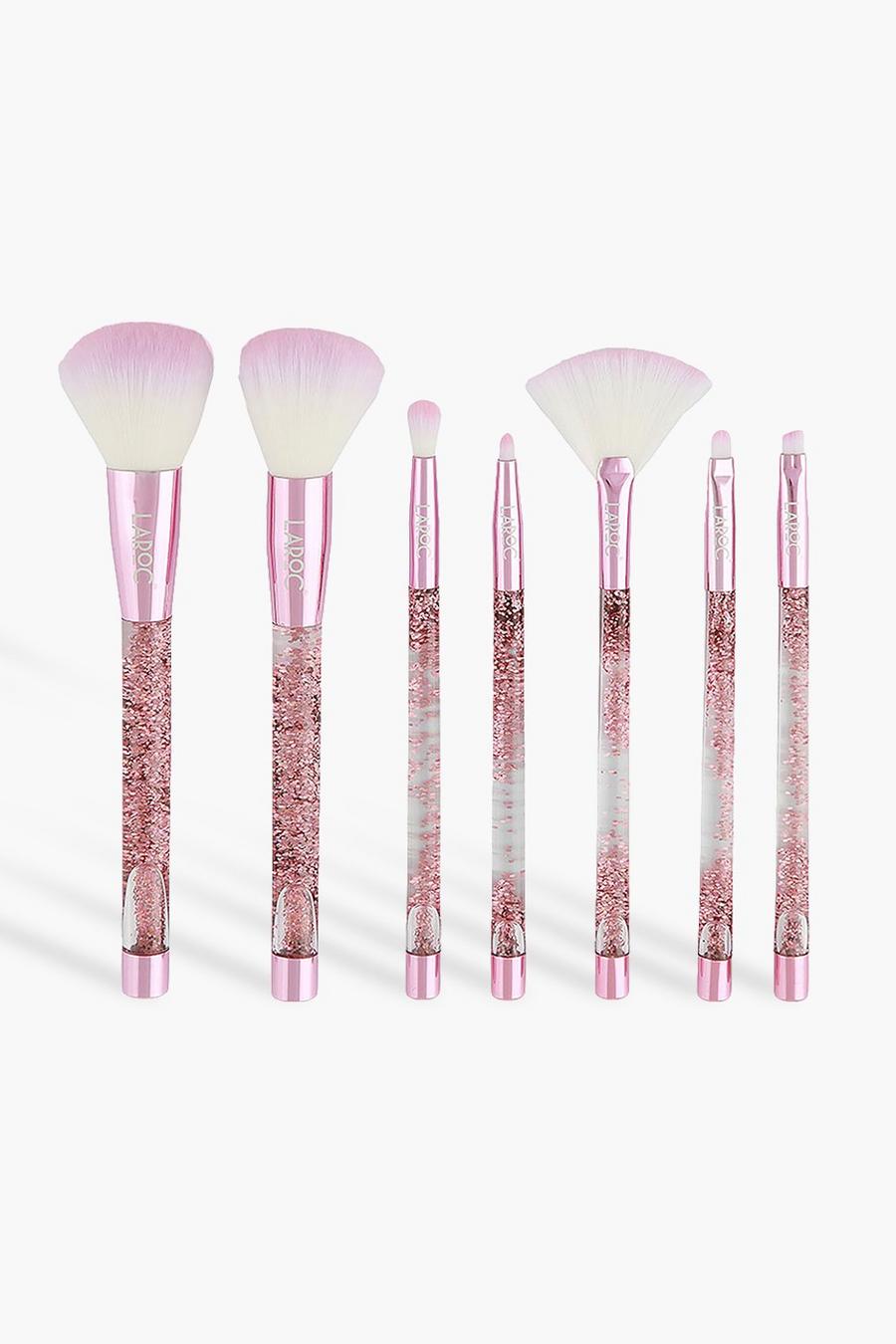 7 Piece Pink Glitter Brush Set With Pouch image number 1