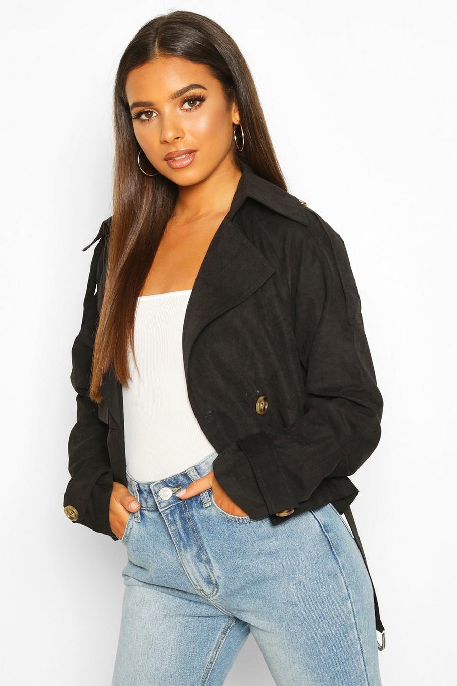 Black Crop Double Breasted Trench Coat image number 1