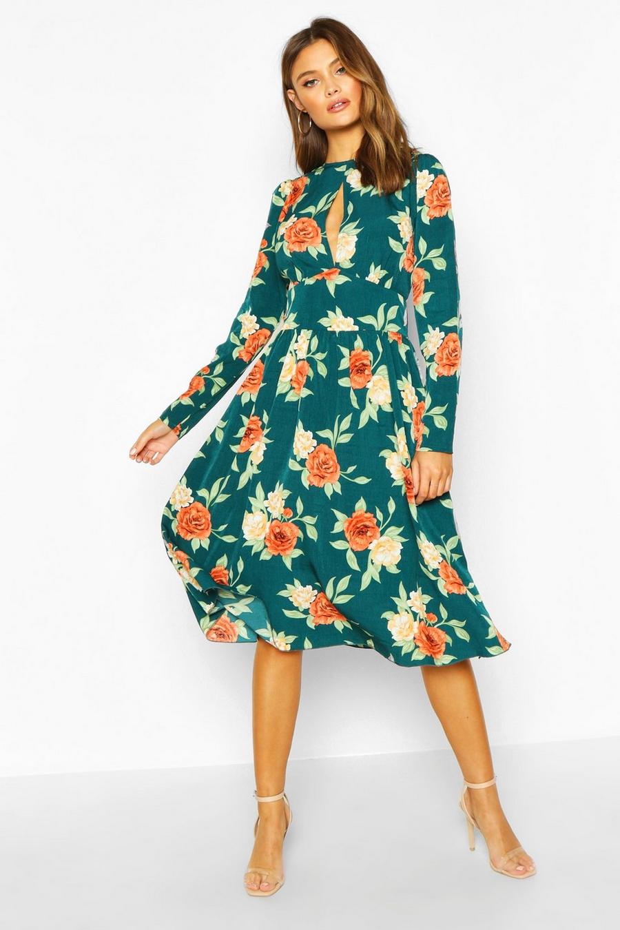 Floral Ruffle Long Sleeve Midi Dress image number 1
