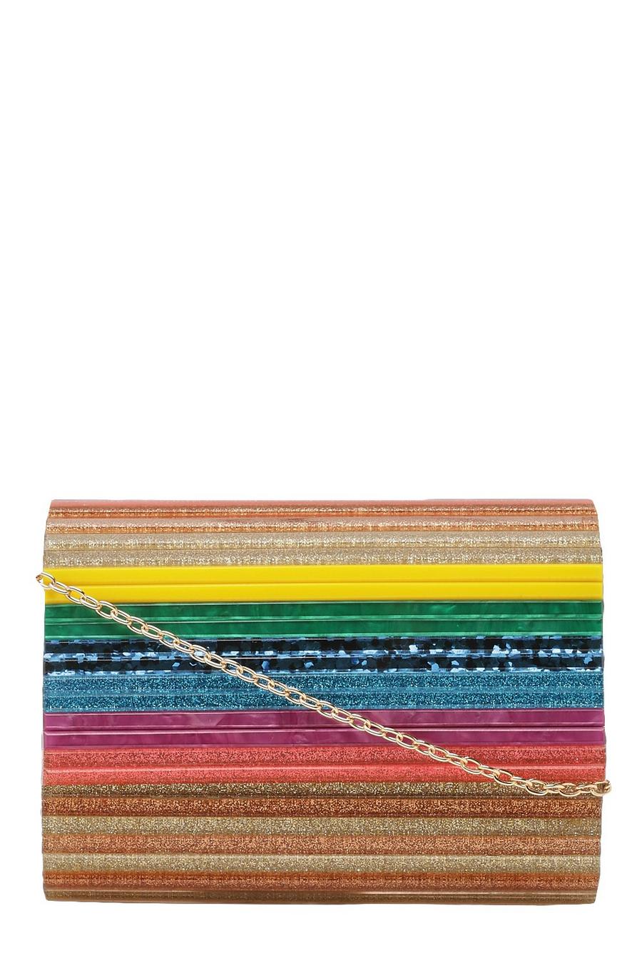 Premium rechteckige Clutch aus Kunstharz in Regenbogenfarben, Mehrfarbig image number 1