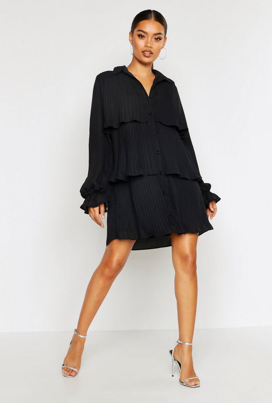 Pleated Shirt Style Smock Dress image number 1