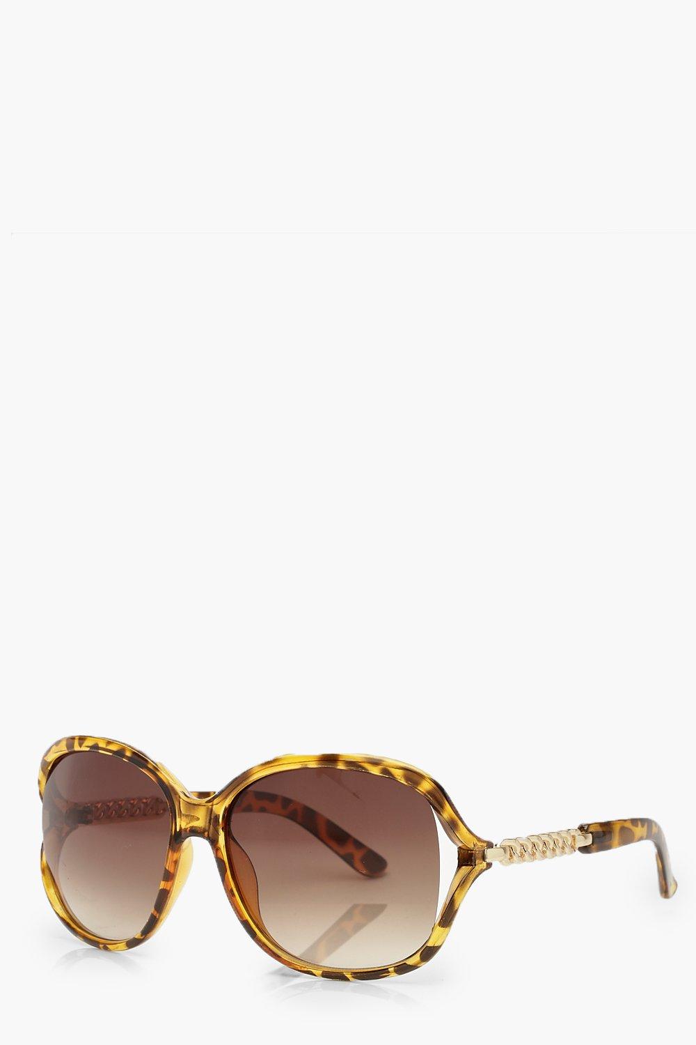 Tortoiseshell Oversized Chain Arm Sunglasses