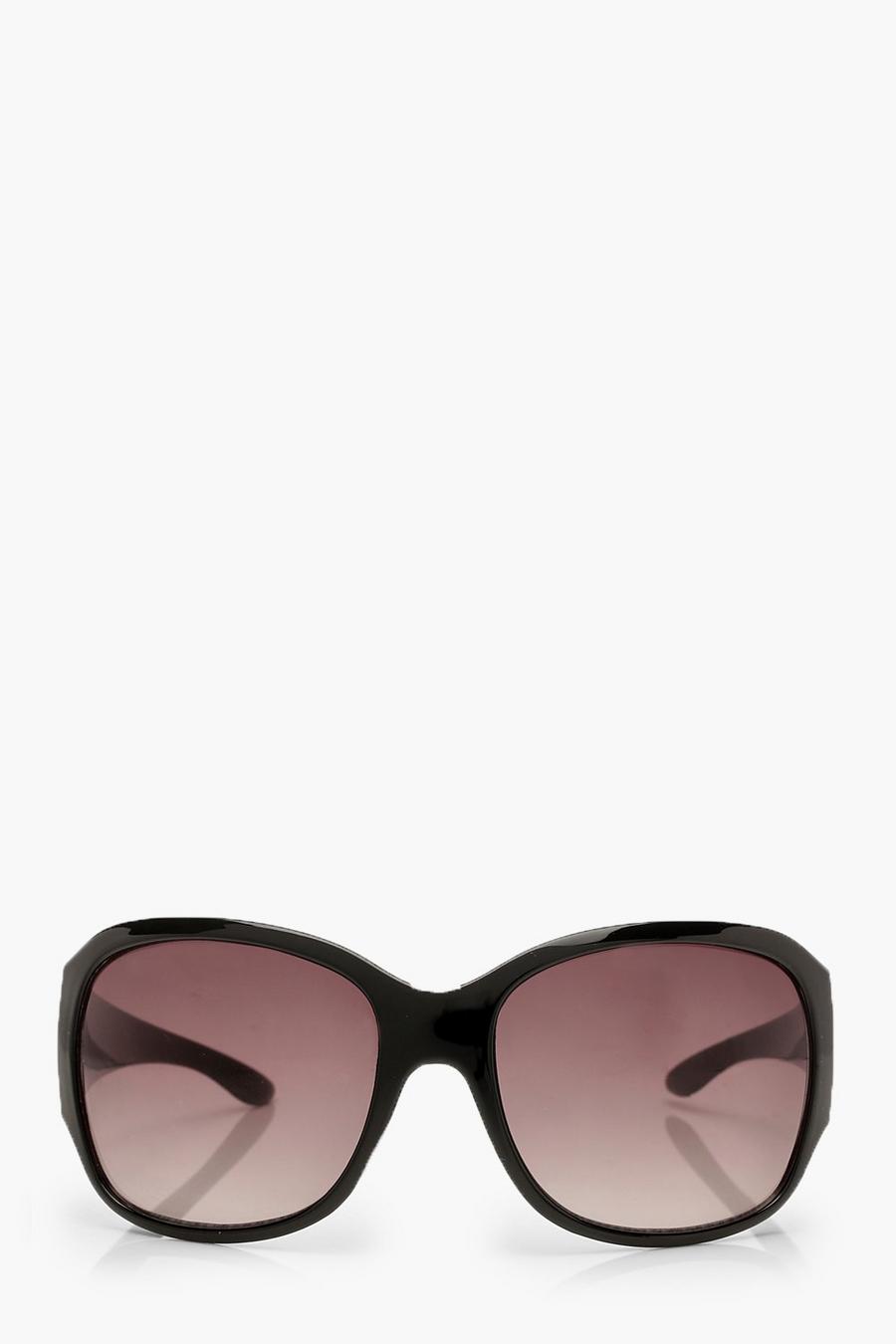Schwarze Oversized-Sonnenbrille mit Wickeldesign, Schwarz image number 1