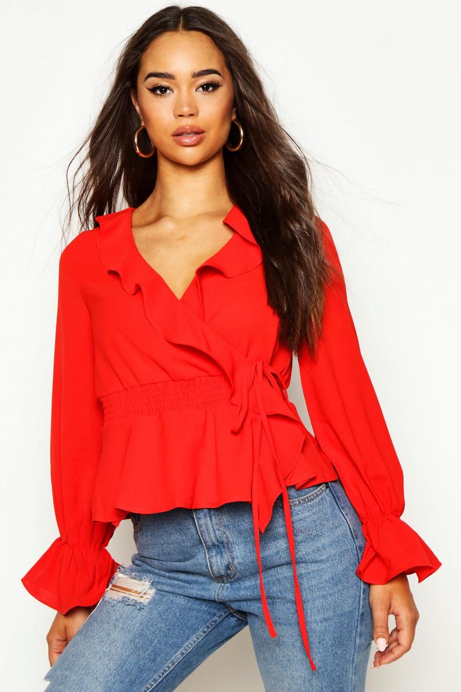 Woven Ruffle Wrap Blouse image number 1